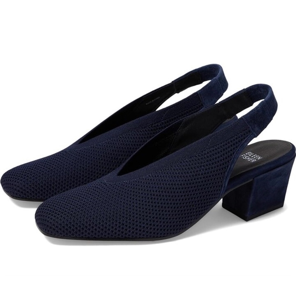 Eileen Fisher Midnight Vasa Block Heel Knit Slingback Pump Size 6